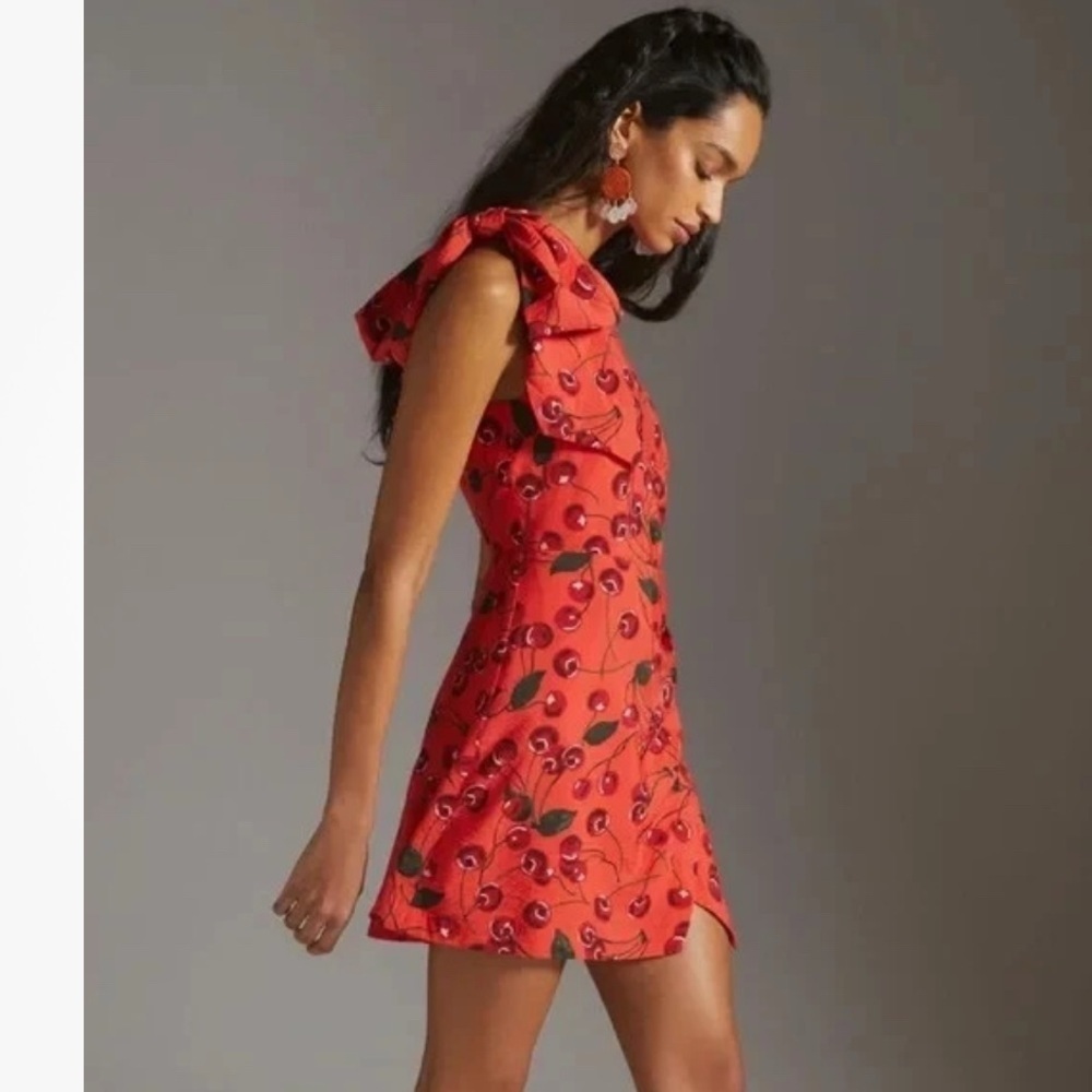 NWT Anthropologie Cherry One-Shoulder Printed Mini Dress 0P Maeve Party - Picture 4 of 12